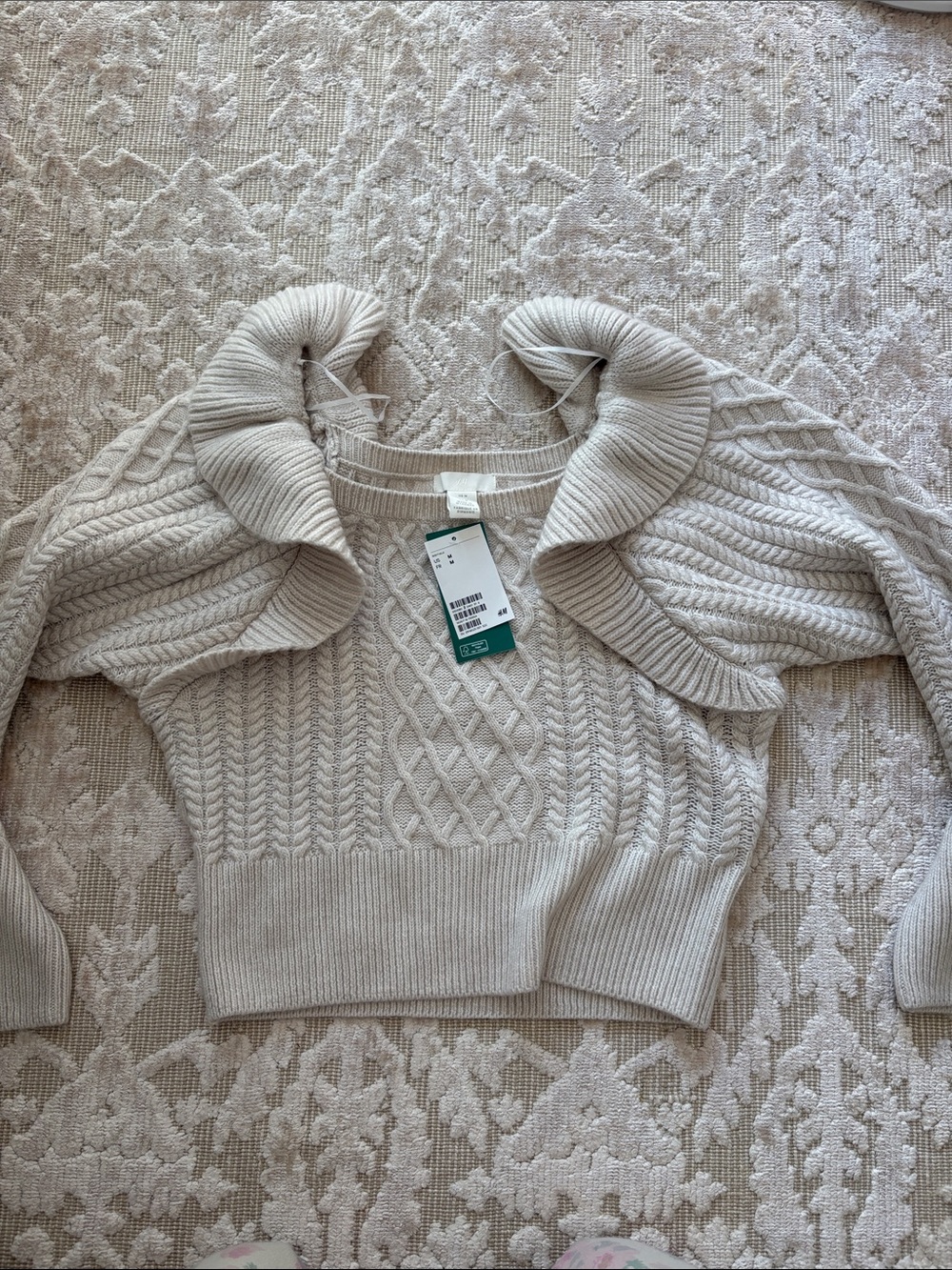 H&M Cream Cable Knit Sweater with Ruffle Collar